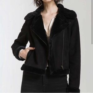 Rag Poets Fur Lined Black Jacket Size Large